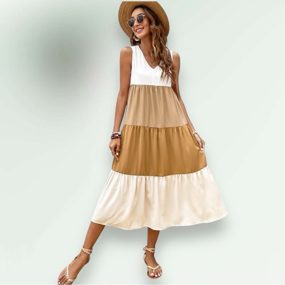 SHEIN Women's Color Block‎ Sleeveless V-Neck Maxi Dress Medium | EUC